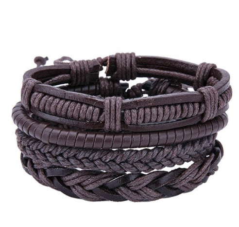 Mystic Protection Leather Bracelet Set – Woven Energies of Strength & Balance