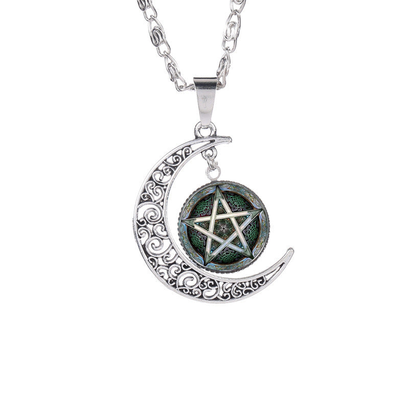 Witchcraft Pentagram Gemstone Necklace – Mystical Protection & Energy Amulet