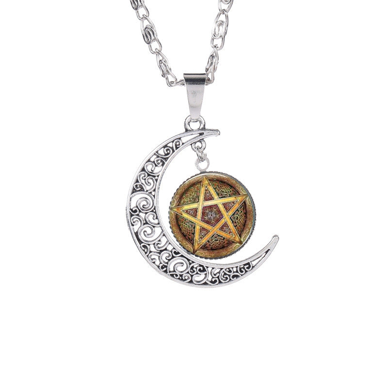 Witchcraft Pentagram Gemstone Necklace – Mystical Protection & Energy Amulet