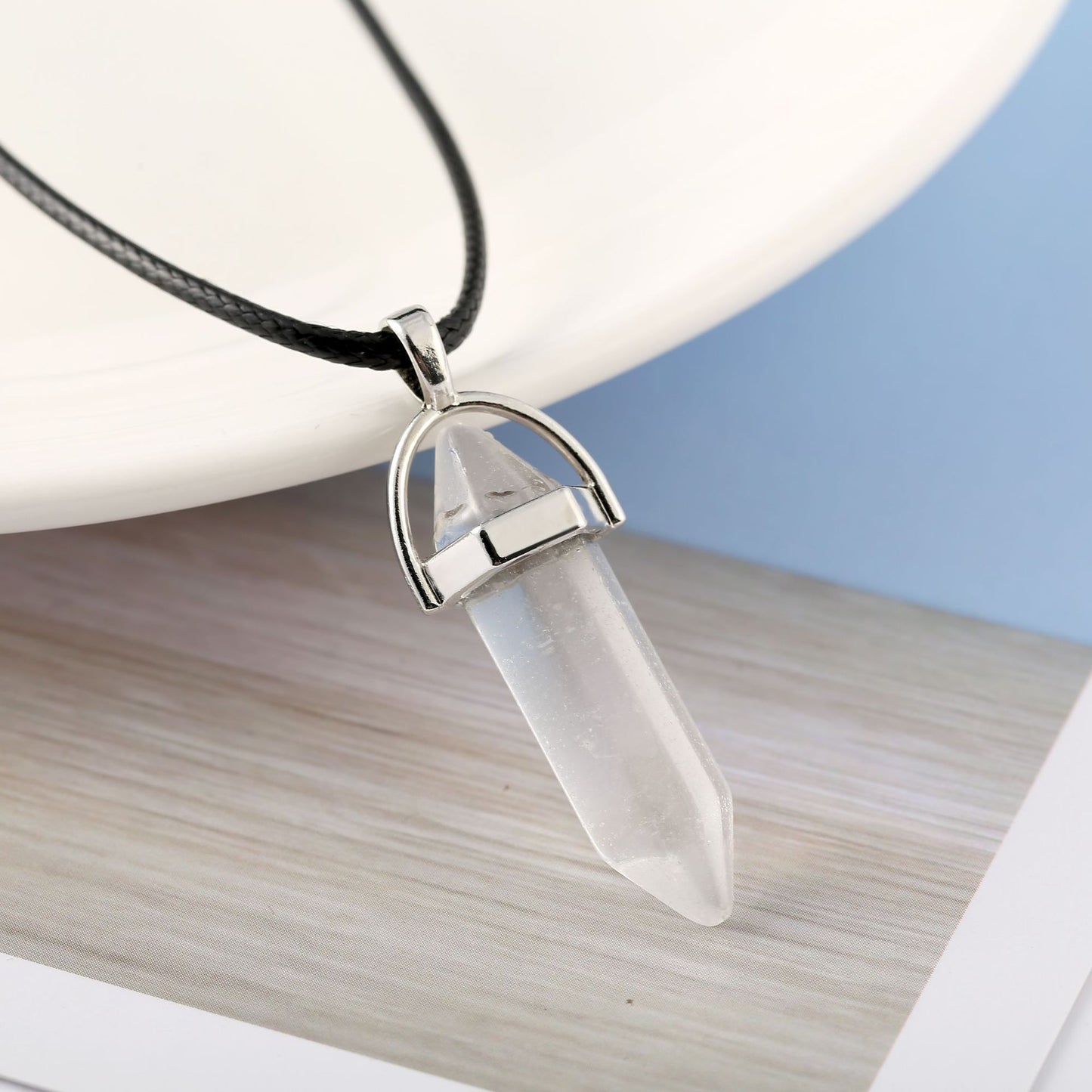 Natural Crystal Bullet Pendant Necklace – Energy & Protection Amulet