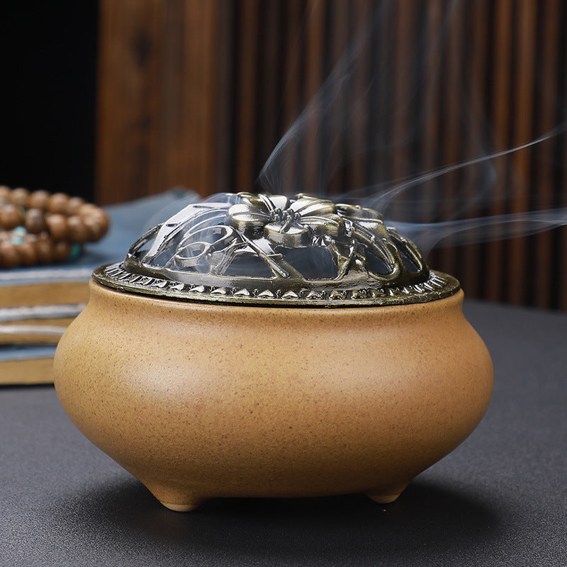 Mystic Copper-Lidded Ceramic Incense Burner – Ancient Energy Conduit for Rituals & Spellwork