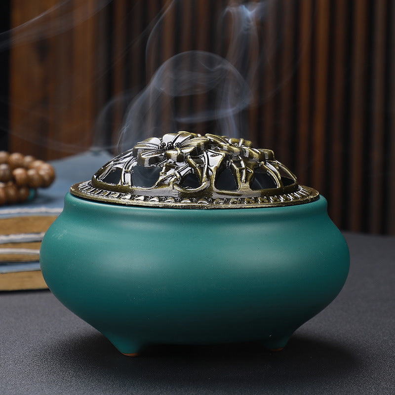 Mystic Copper-Lidded Ceramic Incense Burner – Ancient Energy Conduit for Rituals & Spellwork