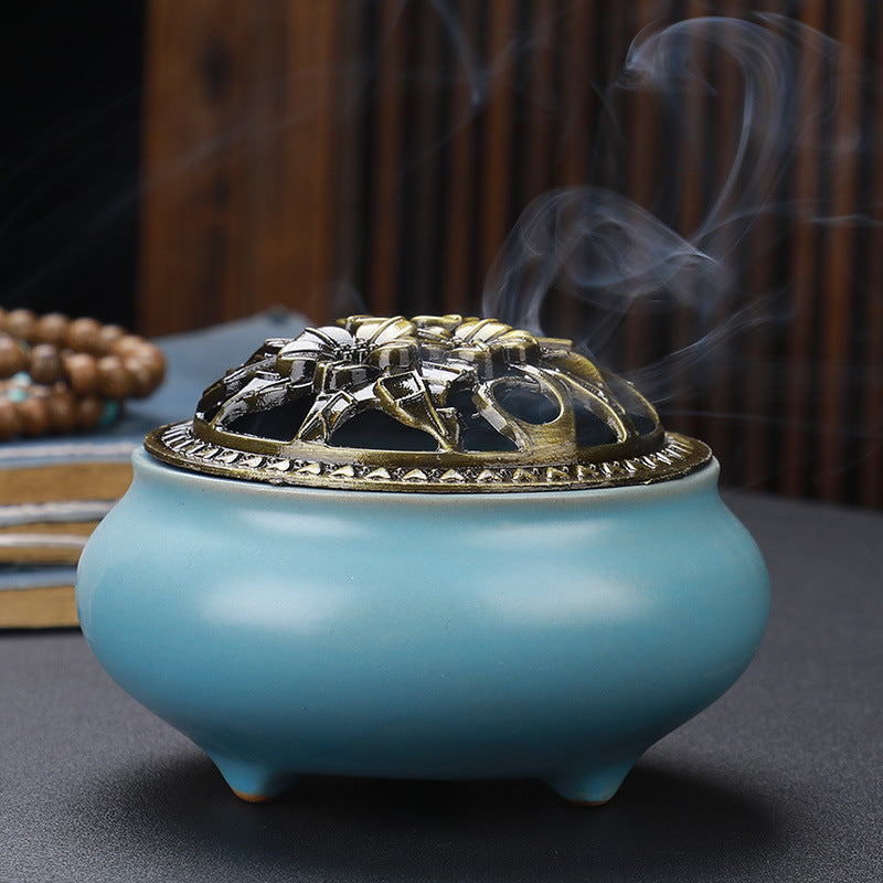 Mystic Copper-Lidded Ceramic Incense Burner – Ancient Energy Conduit for Rituals & Spellwork