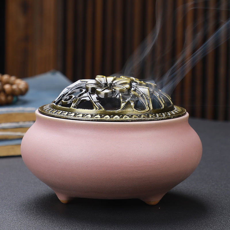 Mystic Copper-Lidded Ceramic Incense Burner – Ancient Energy Conduit for Rituals & Spellwork