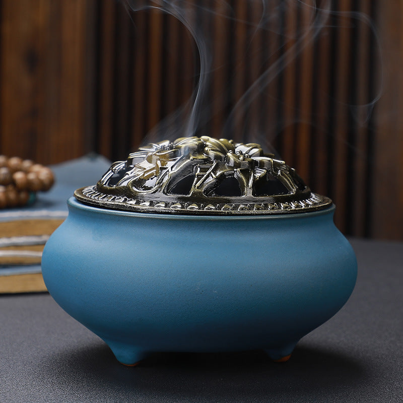 Mystic Copper-Lidded Ceramic Incense Burner – Ancient Energy Conduit for Rituals & Spellwork