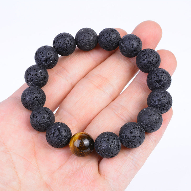 Volcanic Stone & Tiger Eye Energy Bracelet – Strength, Protection & Balance