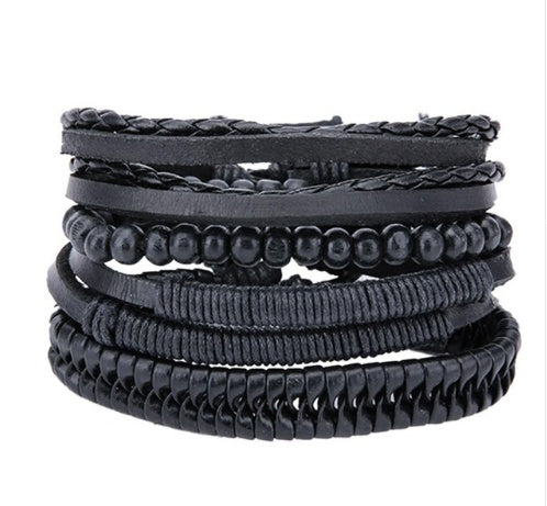 Mystic Protection Leather Bracelet Set – Woven Energies of Strength & Balance