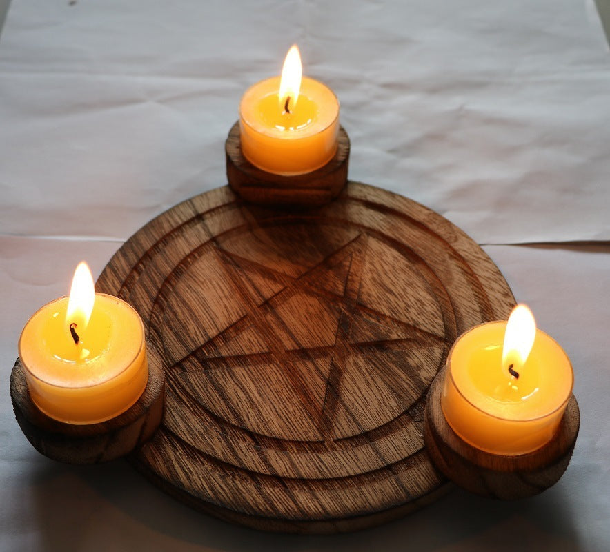 Sacred Wooden Altar Candle Holder – A Ritualistic Centerpiece for Spiritual Practices