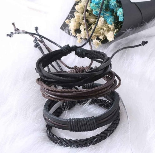 Mystic Protection Leather Bracelet Set – Woven Energies of Strength & Balance