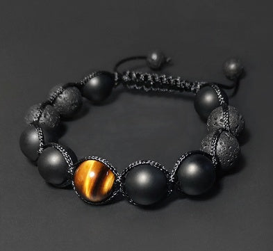 Volcanic Stone & Tiger Eye Energy Bracelet – Strength, Protection & Balance