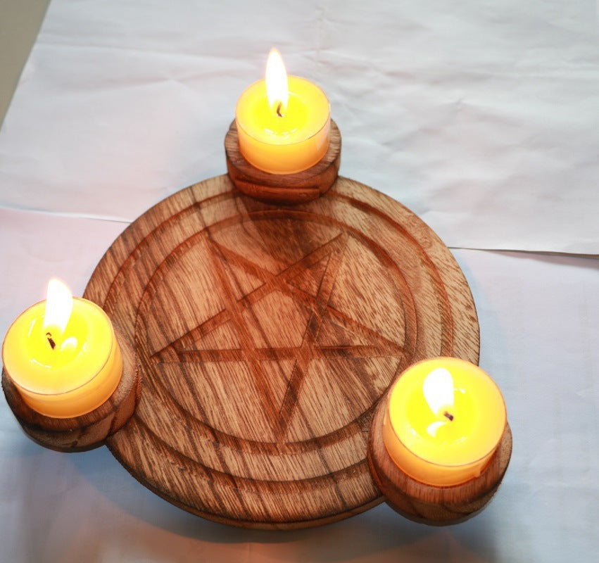 Sacred Wooden Altar Candle Holder – A Ritualistic Centerpiece for Spiritual Practices
