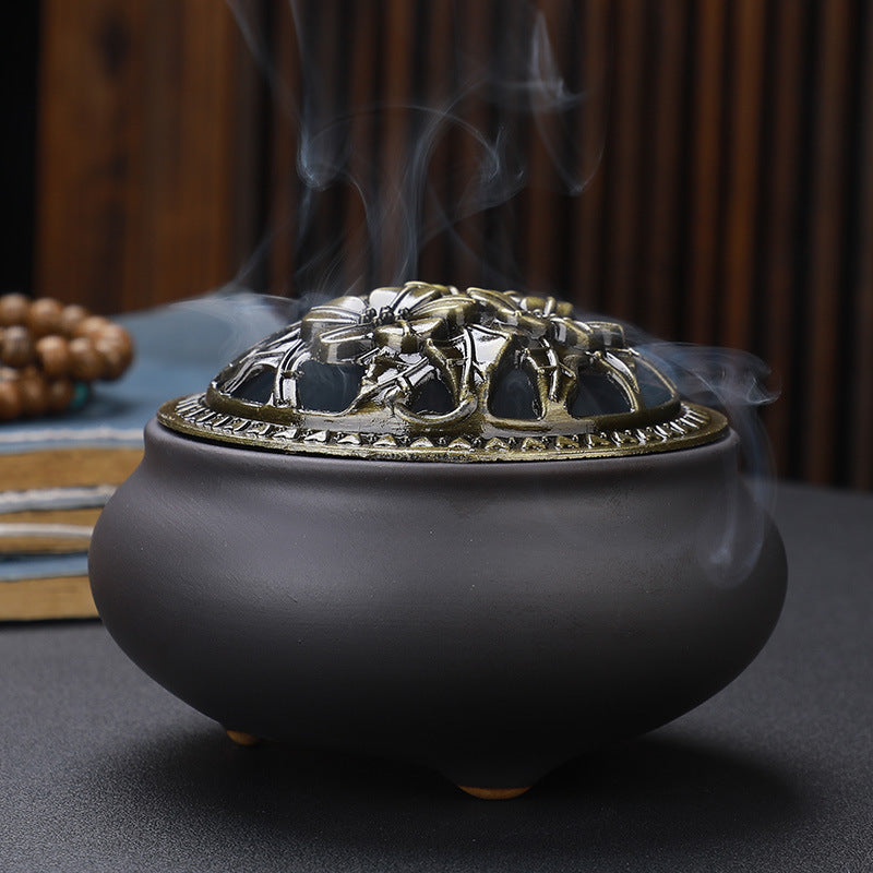 Mystic Copper-Lidded Ceramic Incense Burner – Ancient Energy Conduit for Rituals & Spellwork