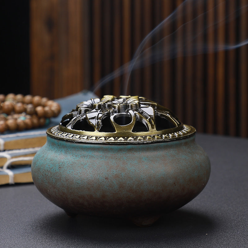 Mystic Copper-Lidded Ceramic Incense Burner – Ancient Energy Conduit for Rituals & Spellwork