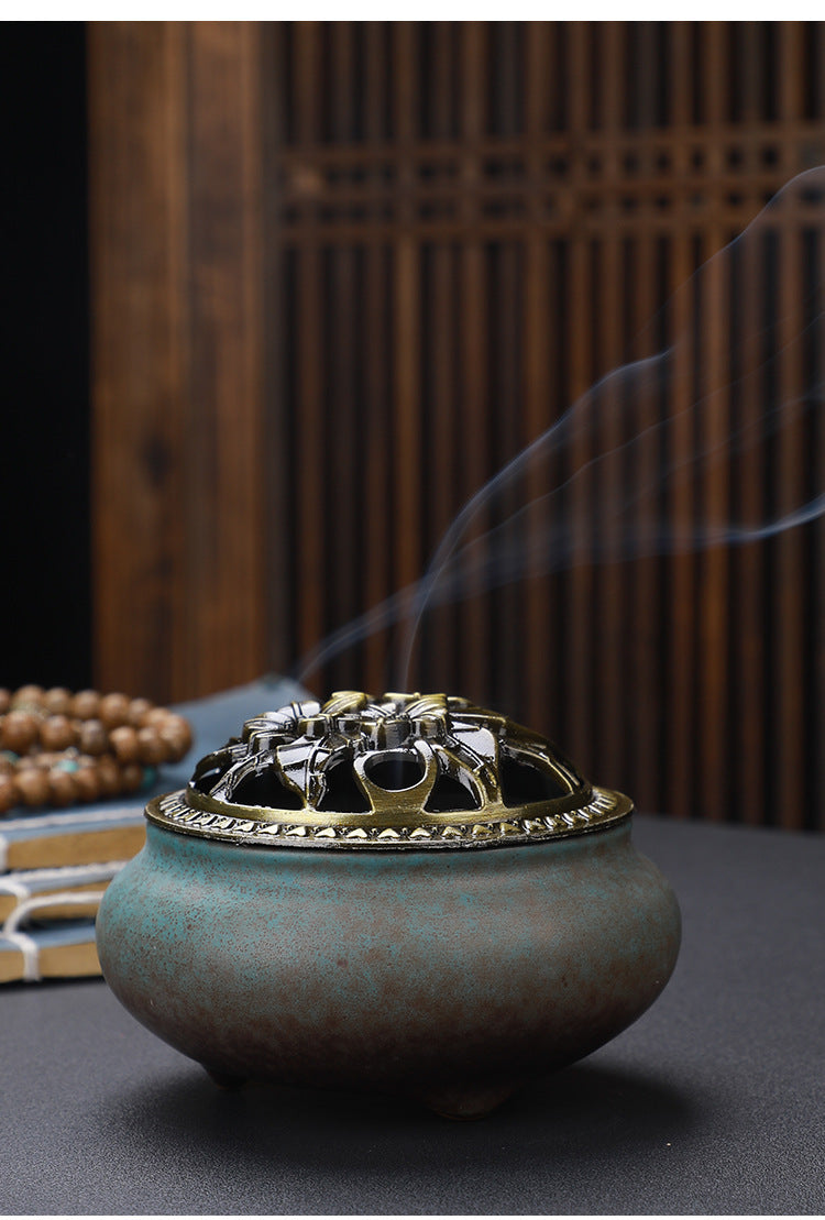 Mystic Copper-Lidded Ceramic Incense Burner – Ancient Energy Conduit for Rituals & Spellwork