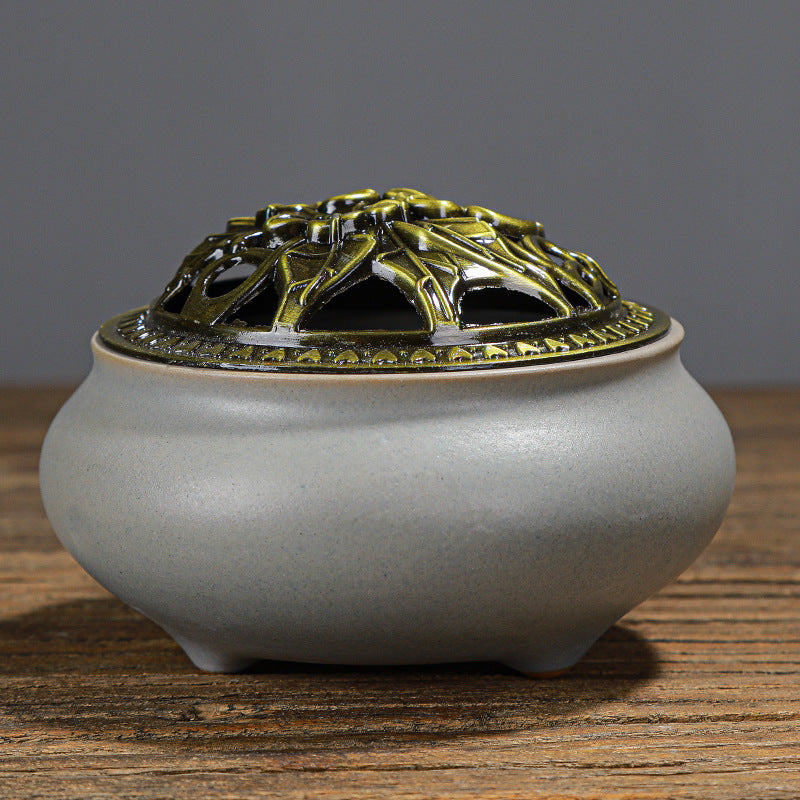 Mystic Copper-Lidded Ceramic Incense Burner – Ancient Energy Conduit for Rituals & Spellwork