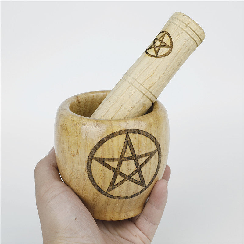Sacred Wooden Mortar & Pestle – Altar Tool for Herbal Magic & Ritual Work